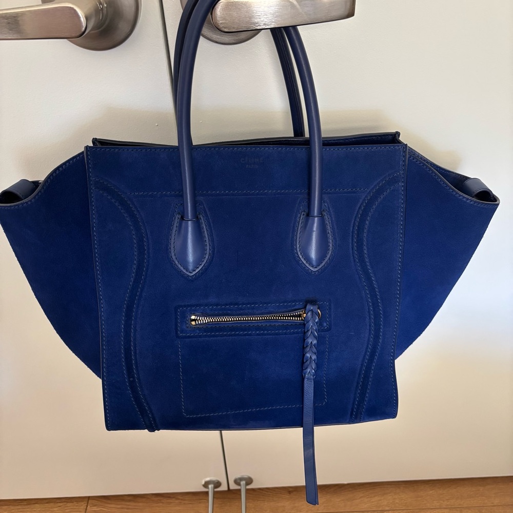 Celine yves klein blue suede phantom luggage tote